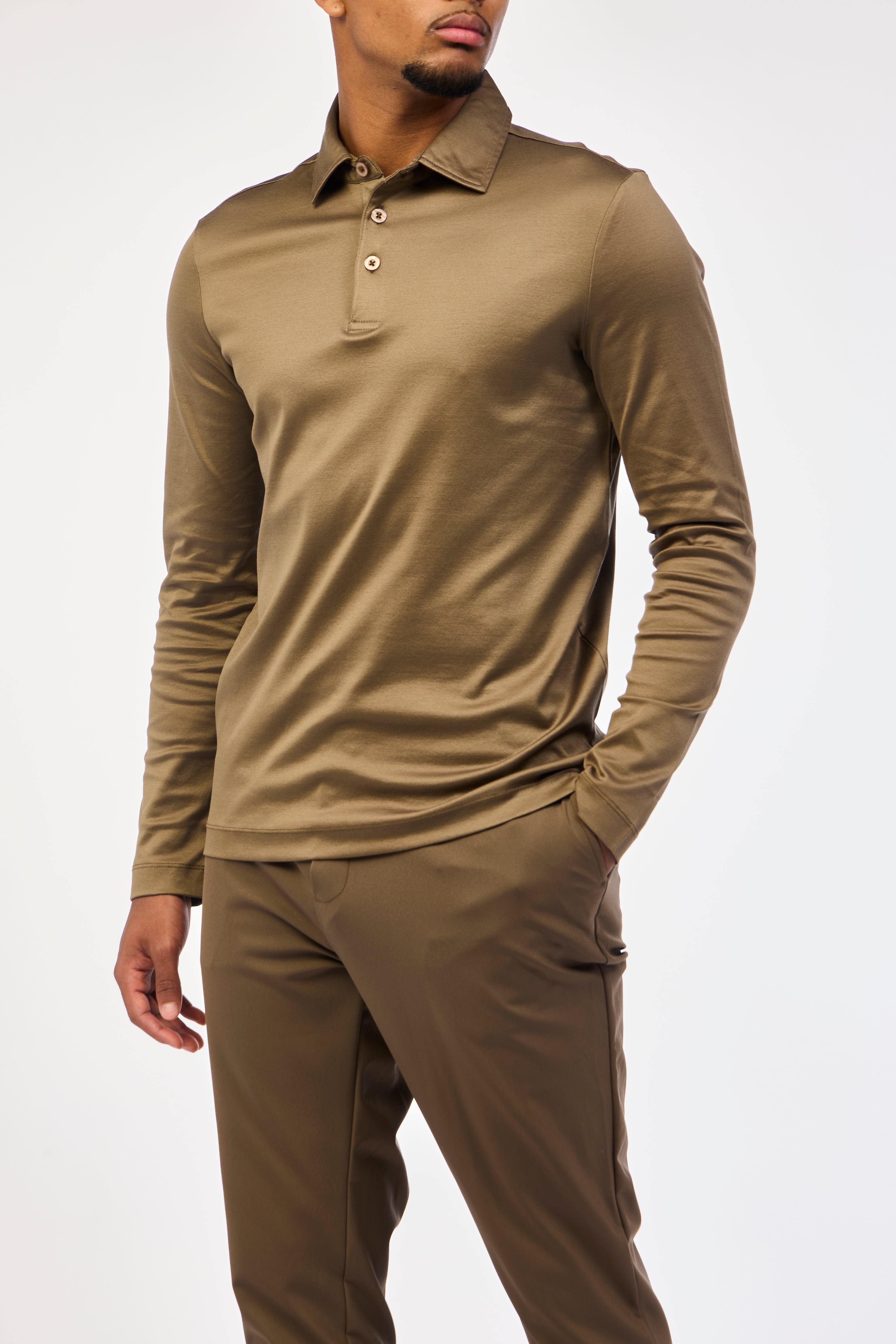 Saddle Brown Long Sleeve Polo