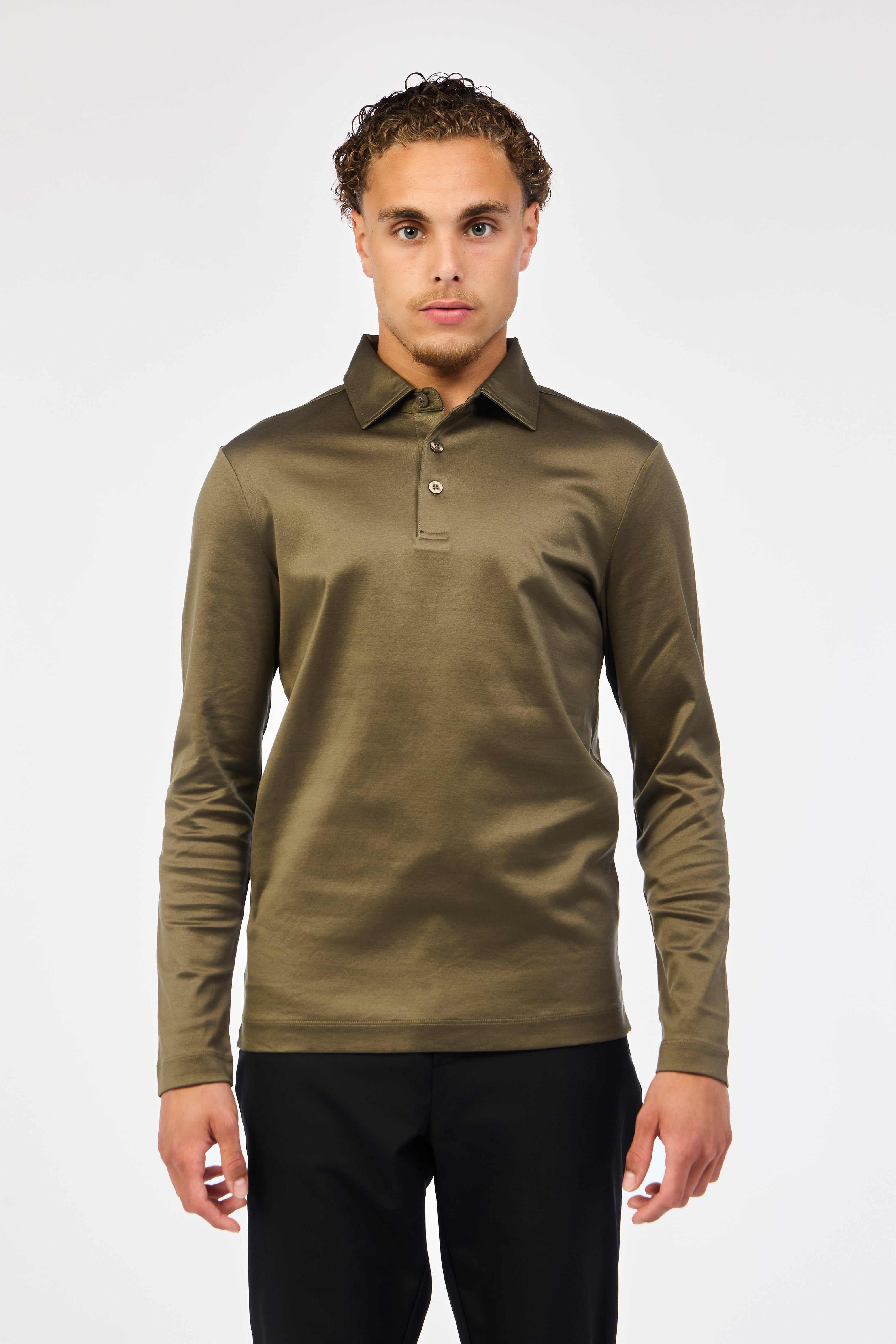 Olive Silk Long Sleeve Polo