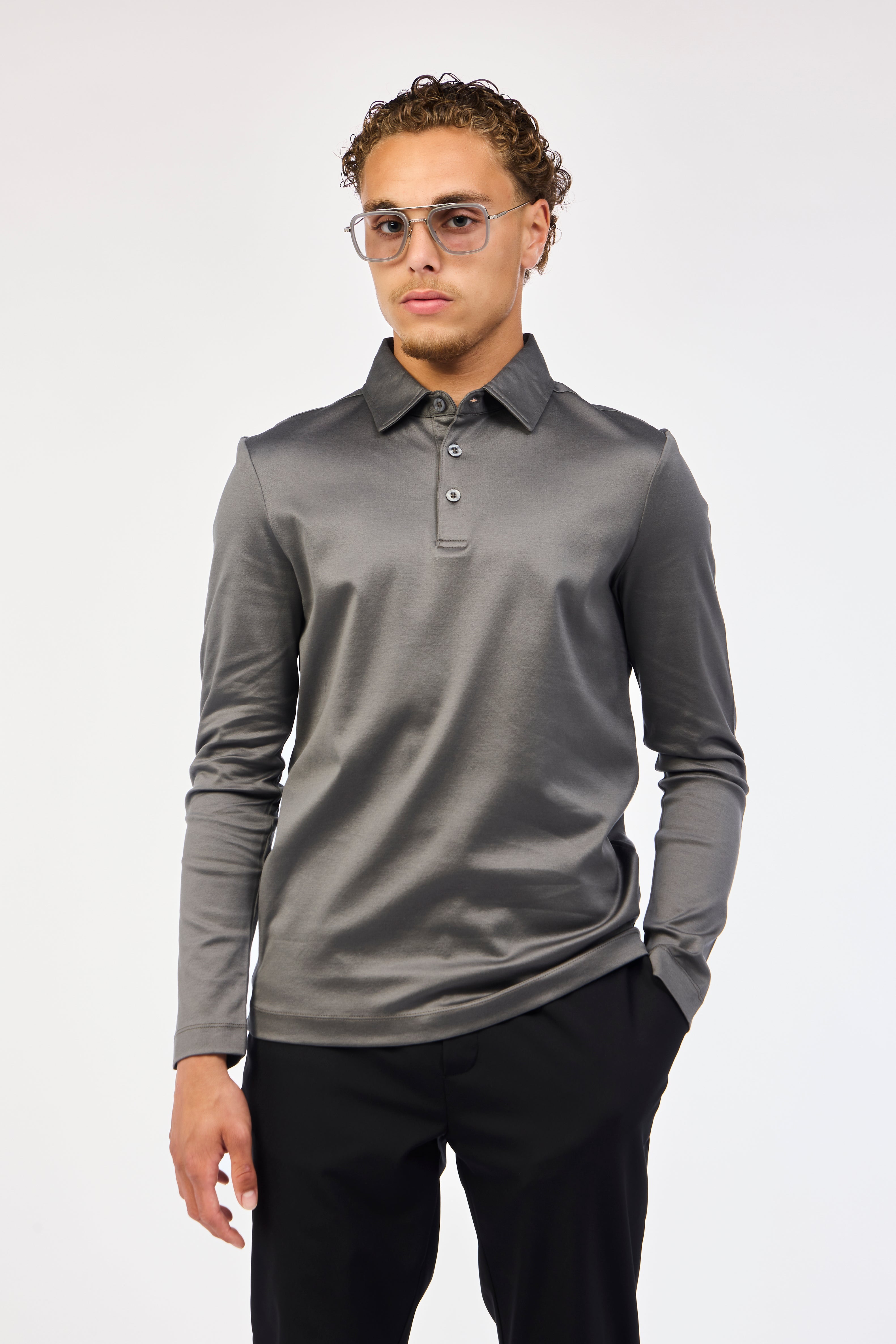 Chrome Grey Long Sleeve Polo