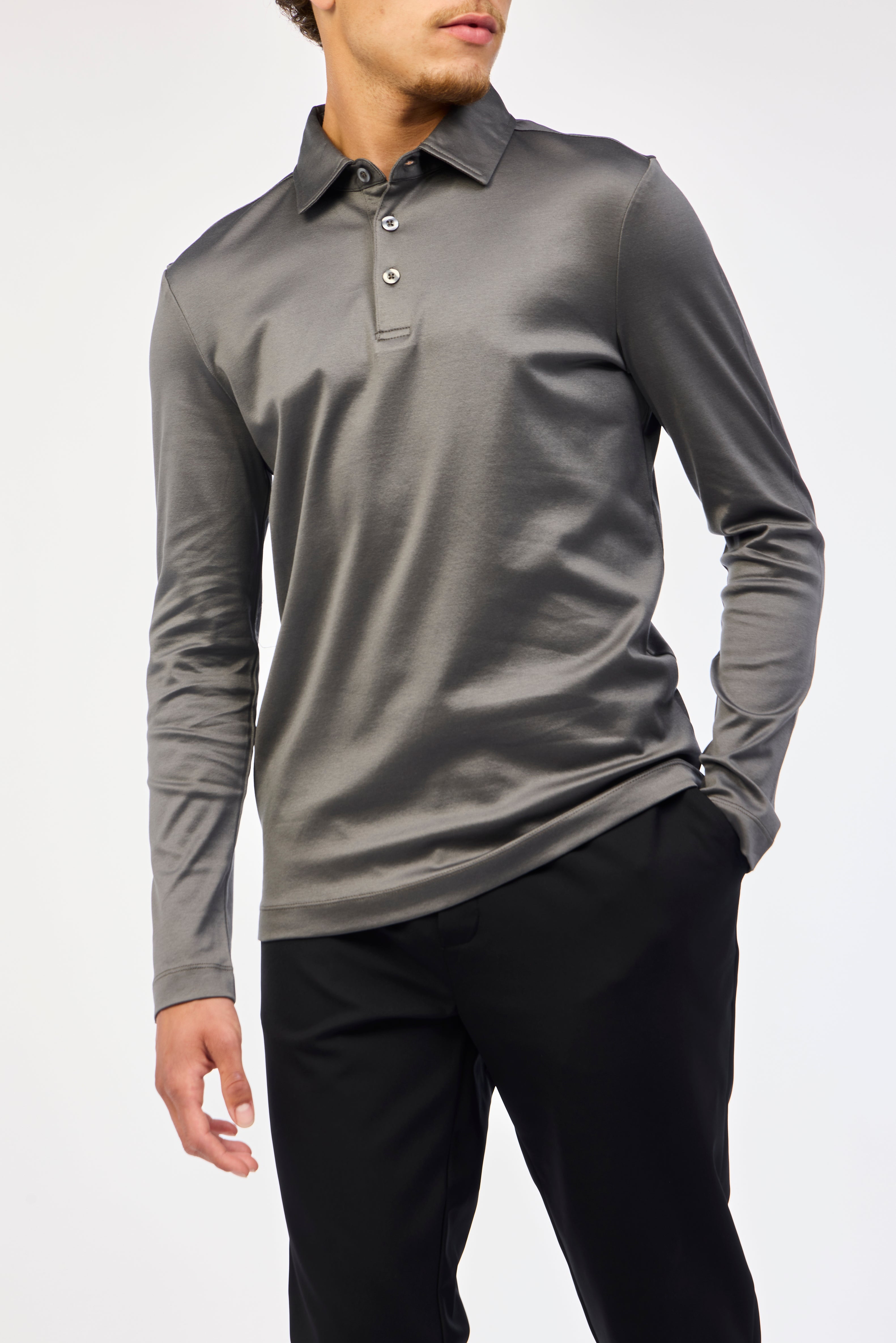 Chrome Grey Long Sleeve Polo