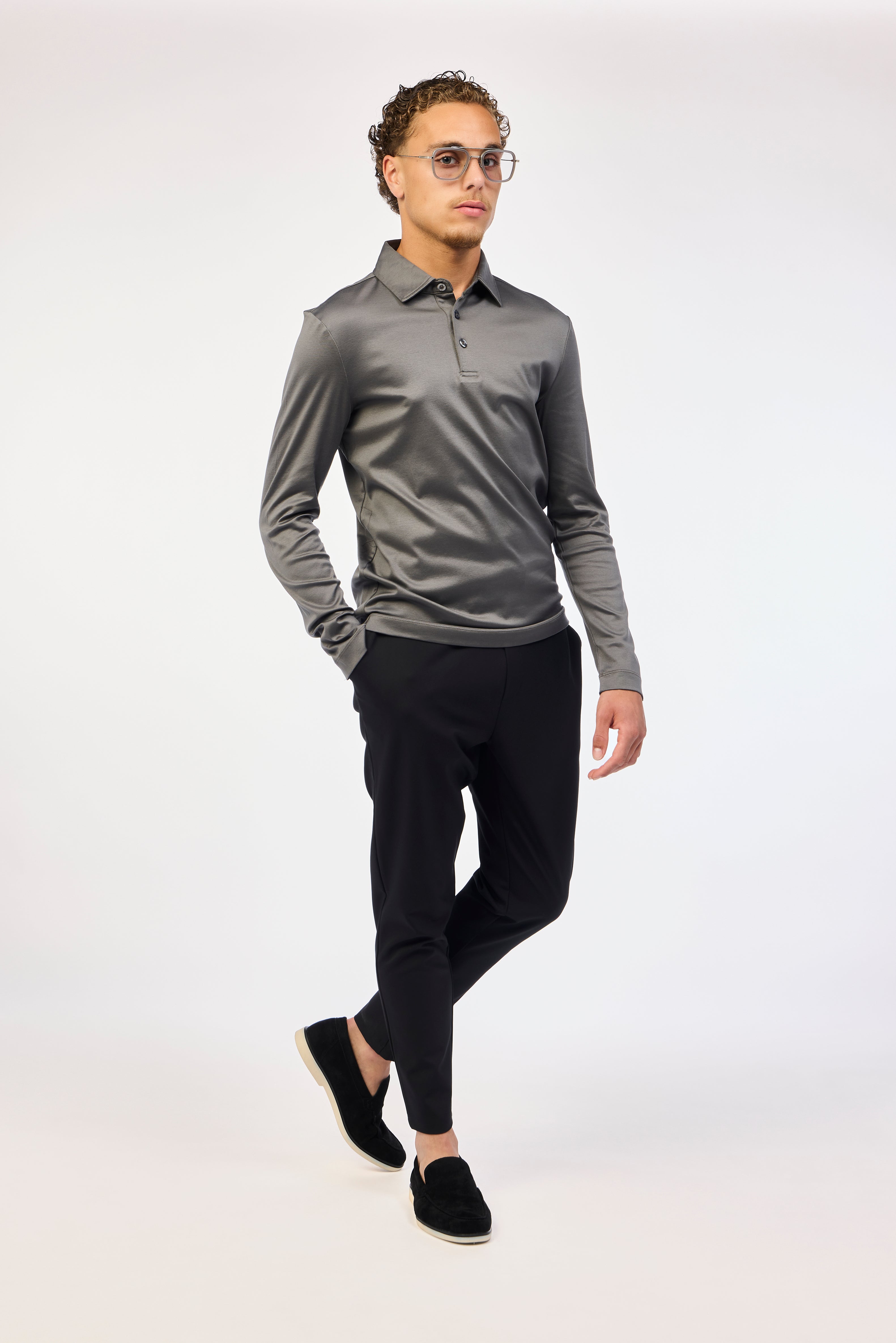 Chrome Grey Long Sleeve Polo