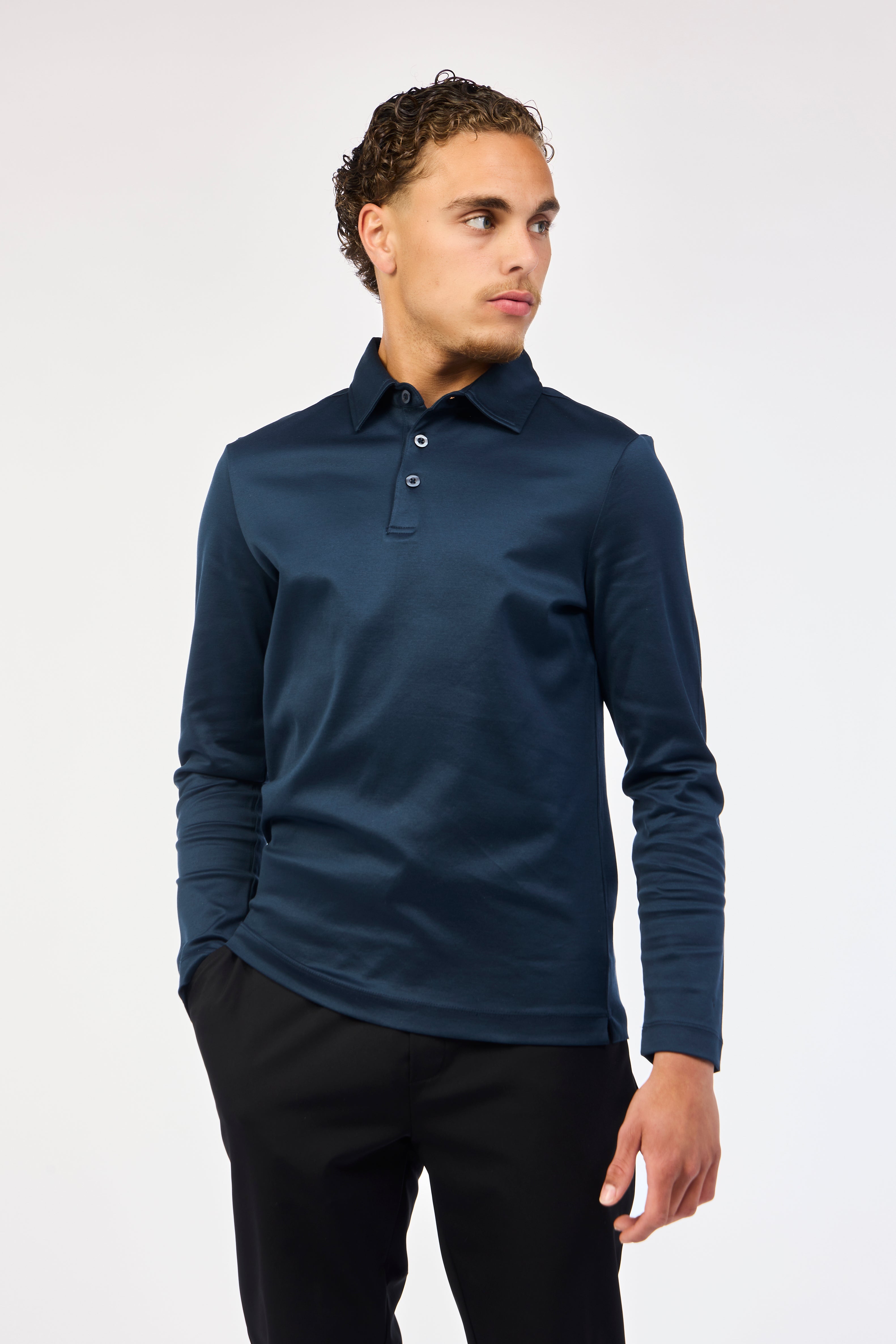 Marine Blue Long Sleeve Polo