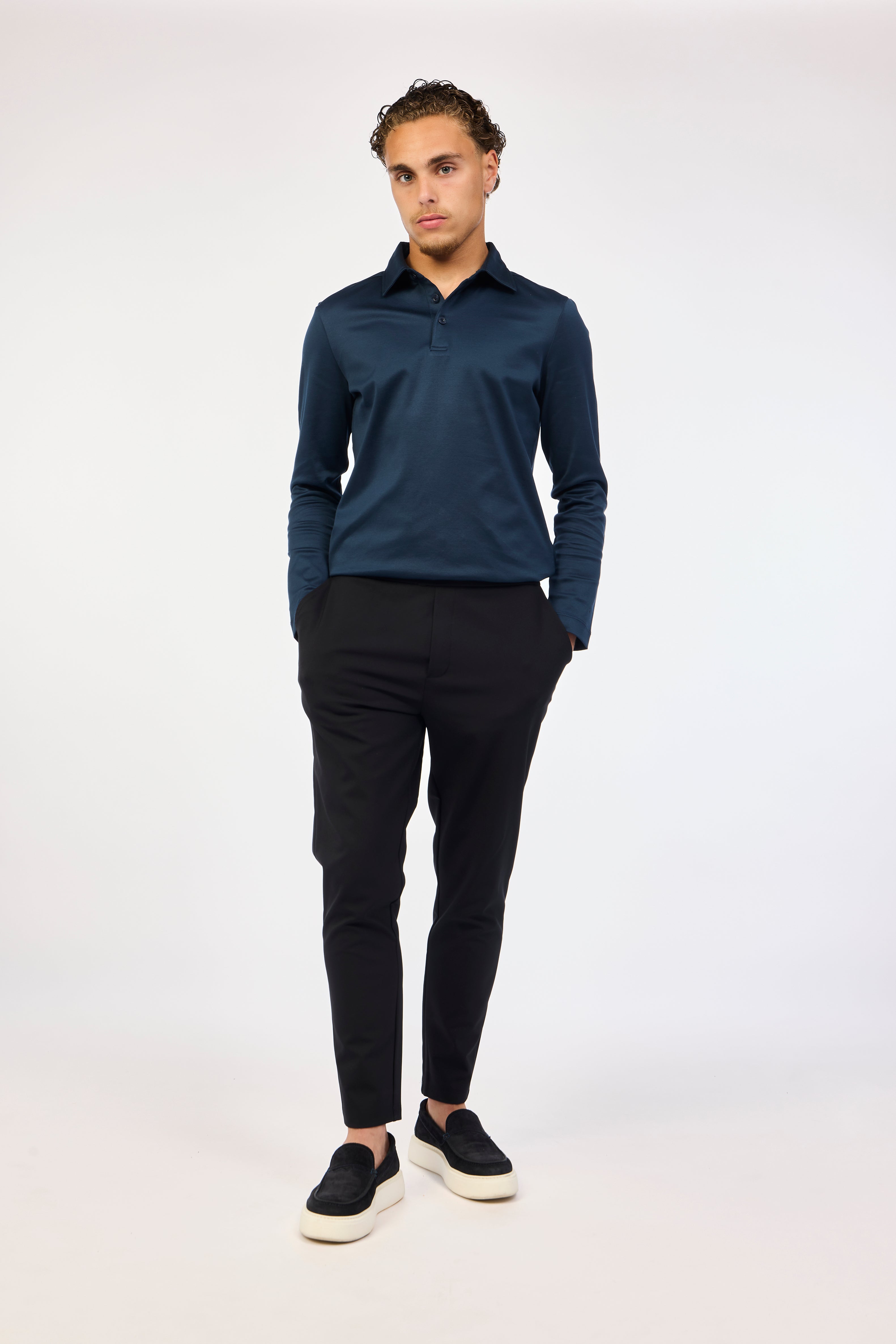 Marine Blue Long Sleeve Polo