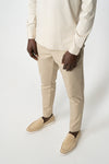 Langarm-Poloshirt aus Leinen in Beige