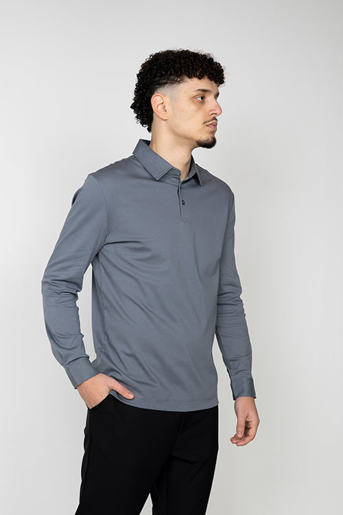 Stone Blue Long Sleeve Polo