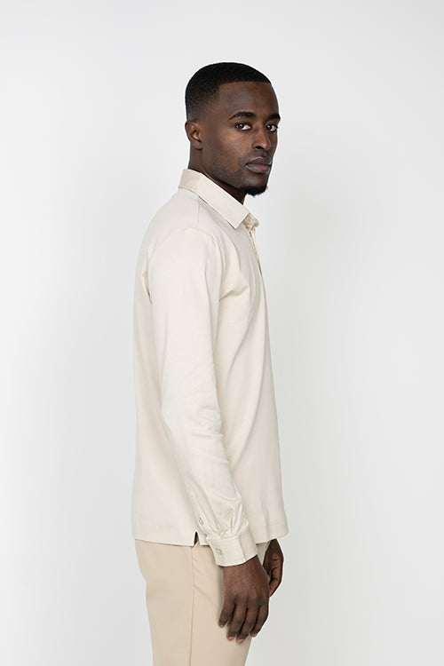 Linnen Beige Polo met Lange Mouwen