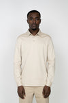 Langarm-Poloshirt aus Leinen in Beige
