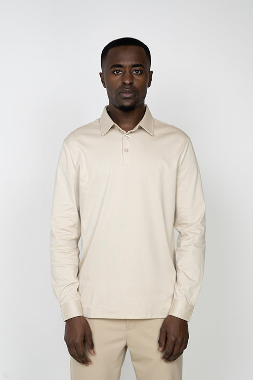 Linnen Beige Polo met Lange Mouwen