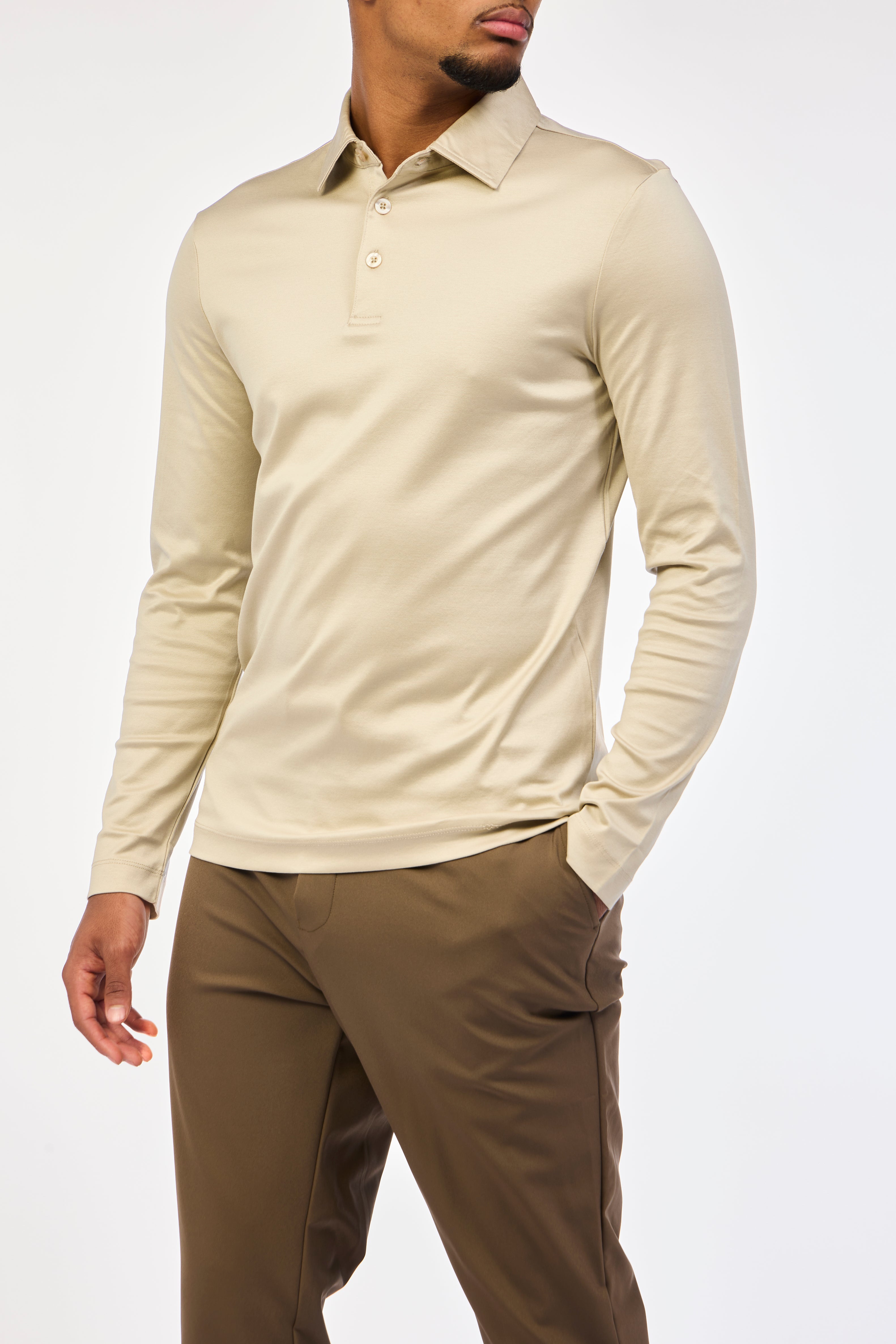 Sand Silk Long Sleeve Polo