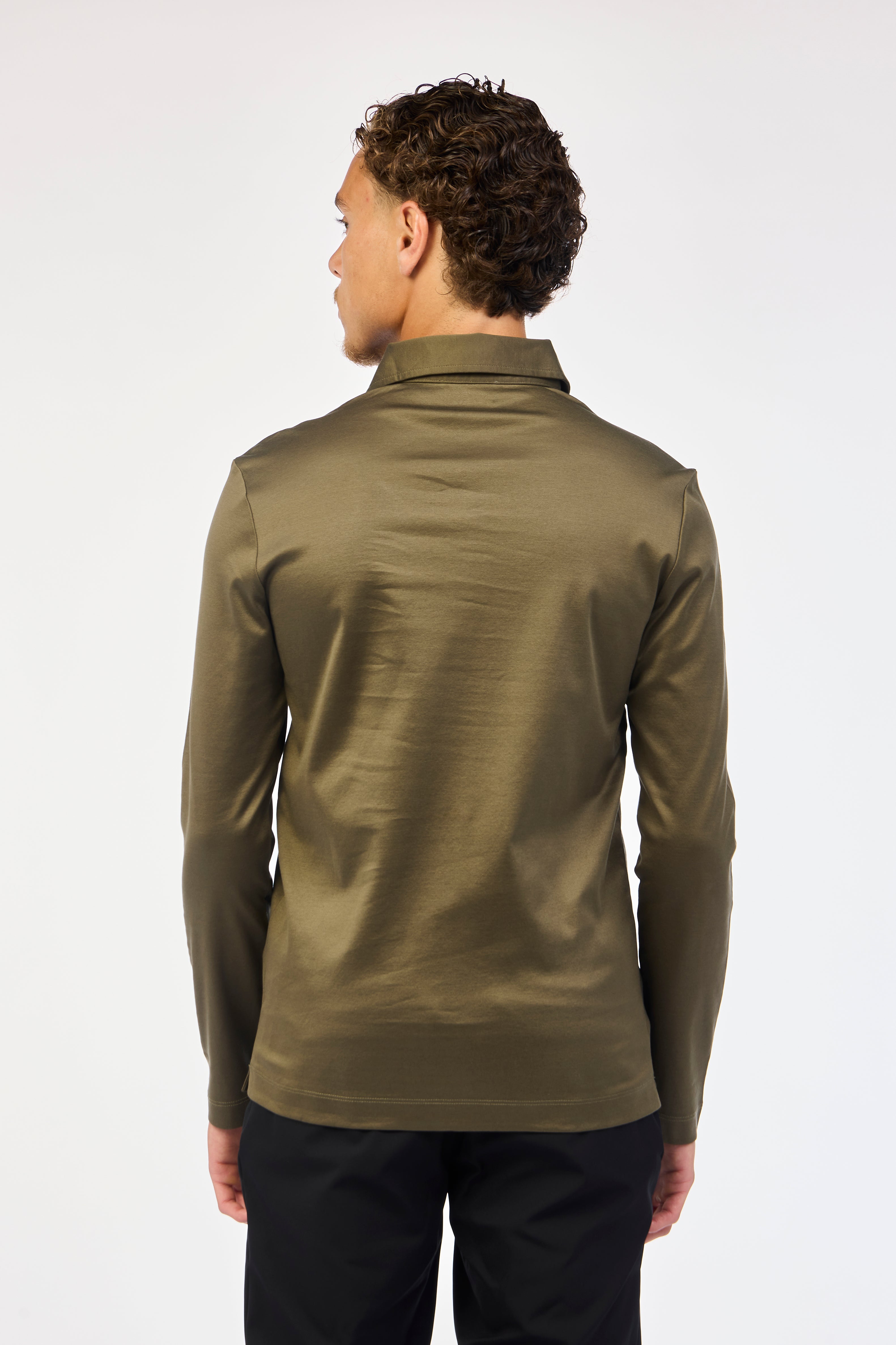 Olive Silk Long Sleeve Polo