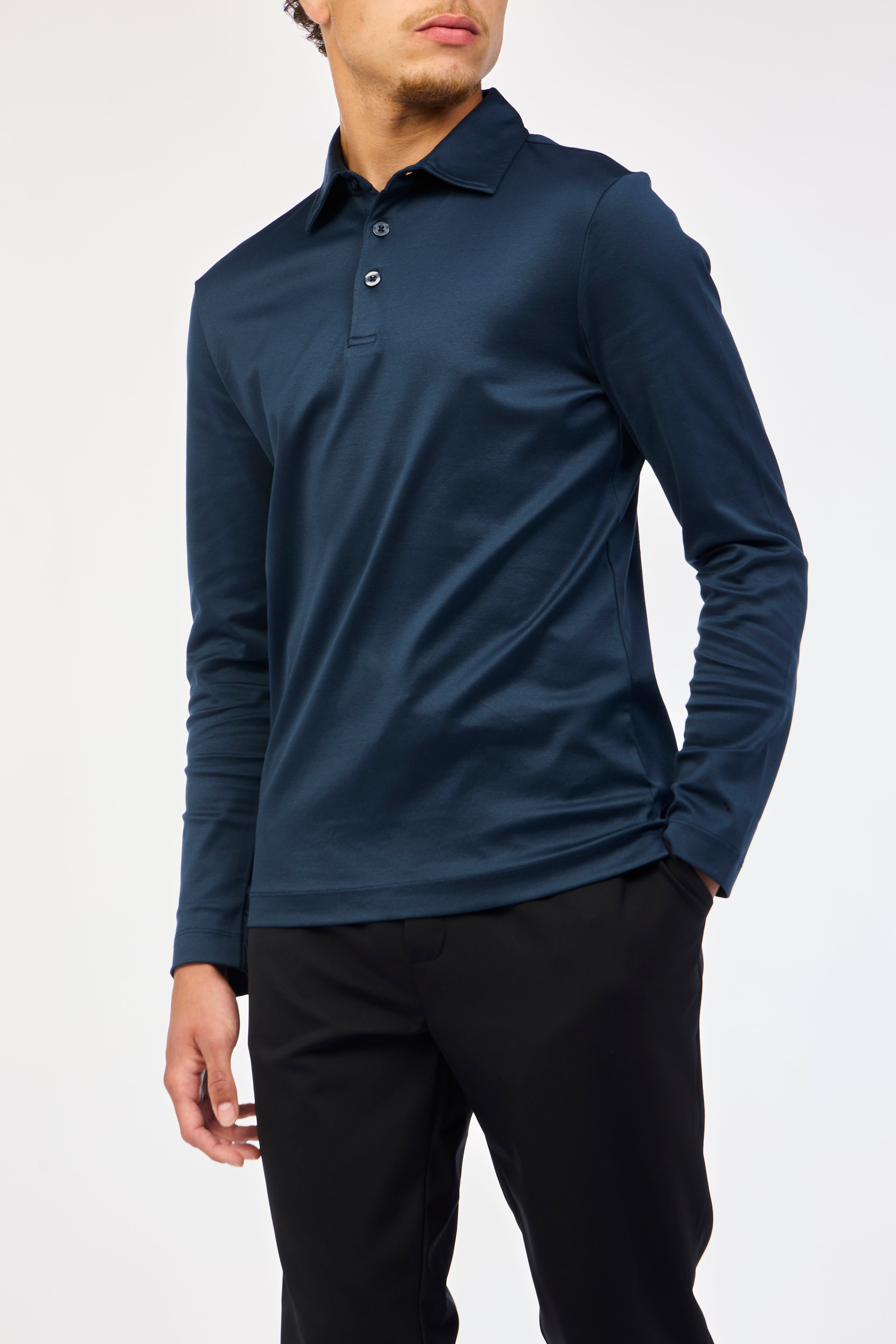 Marine Blue Long Sleeve Polo